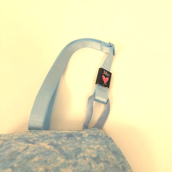 NEW Victoria's Secret Push Up Bra 38D Underwire Padded Mesh Lace Floral Blue VS - Picture 3 of 6